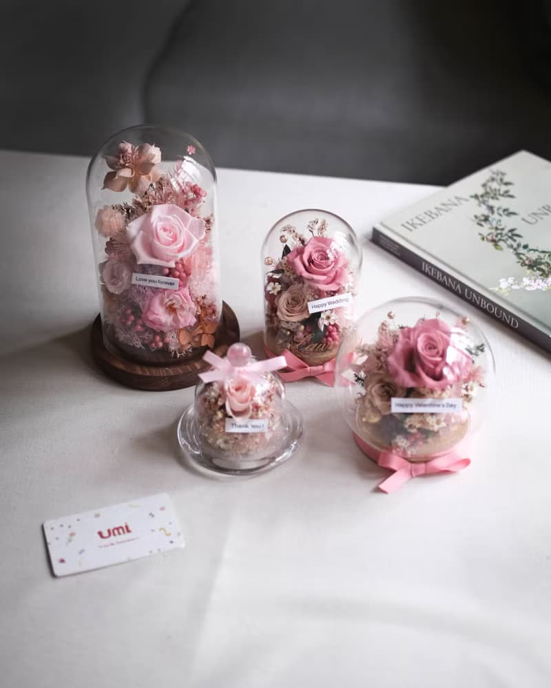畢業禮物/永生花/乾燥花圓球玻璃盅/春日限定色/生日禮物/刻字