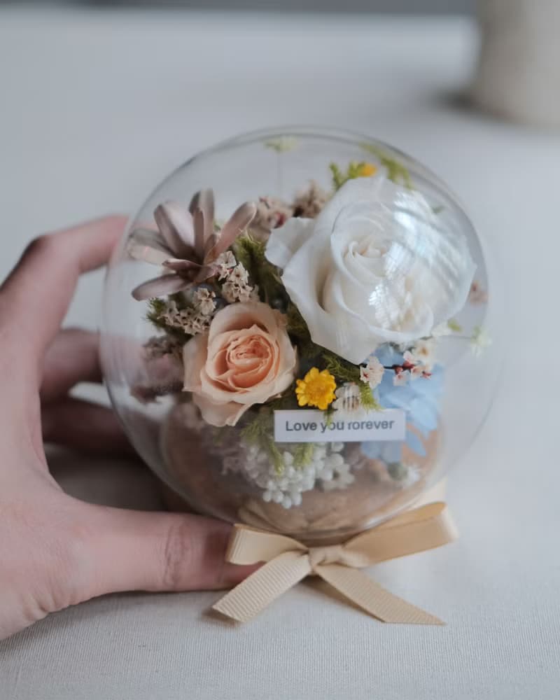 畢業禮物/永生花/乾燥花圓球玻璃盅/春日限定色/生日禮物/刻字