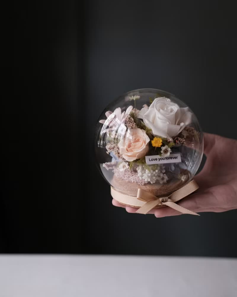 畢業禮物/永生花/乾燥花圓球玻璃盅/春日限定色/生日禮物/刻字