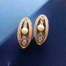 Vintage Jewelry 西洋古董飾品 優雅弧面 仿珠 夾式耳環