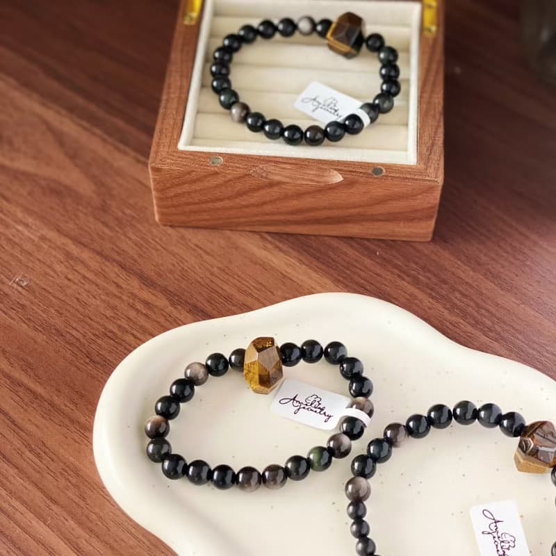 Amelia Jewelry 潛龍 虎眼石銀曜石彩眼黑曜石次石墨原創設計手鍊