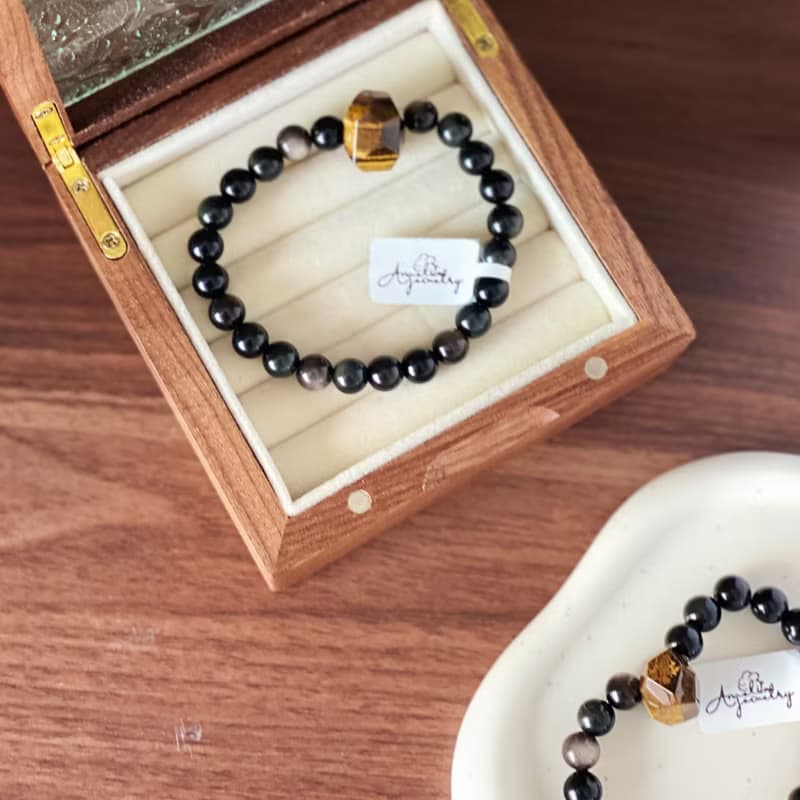 Amelia Jewelry 潛龍 虎眼石銀曜石彩眼黑曜石次石墨原創設計手鍊