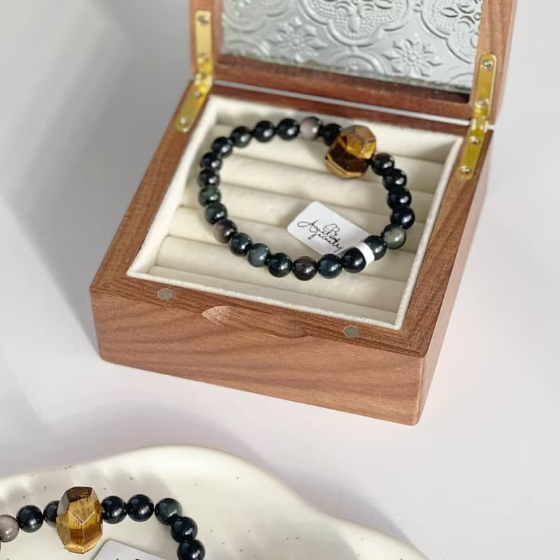 Amelia Jewelry 潛龍 虎眼石銀曜石彩眼黑曜石次石墨原創設計手鍊