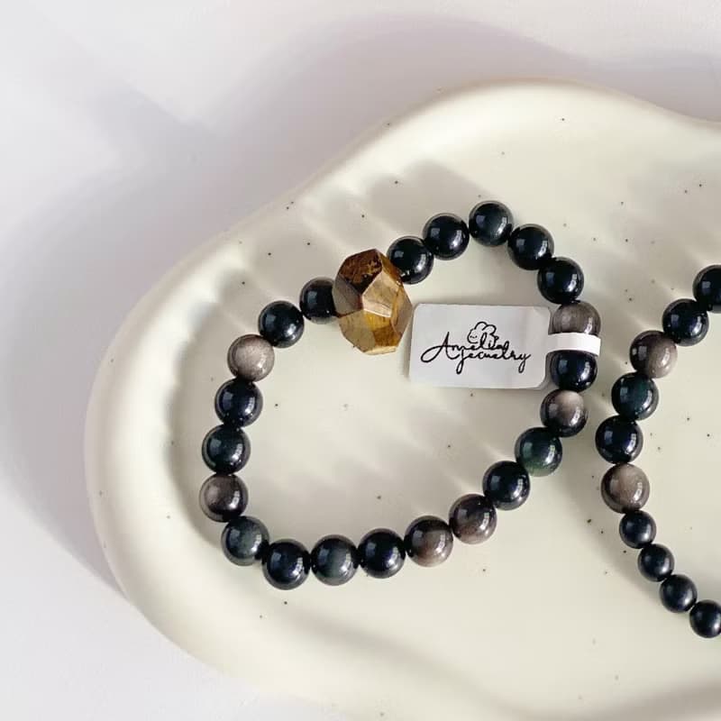 Amelia Jewelry 潛龍 虎眼石銀曜石彩眼黑曜石次石墨原創設計手鍊