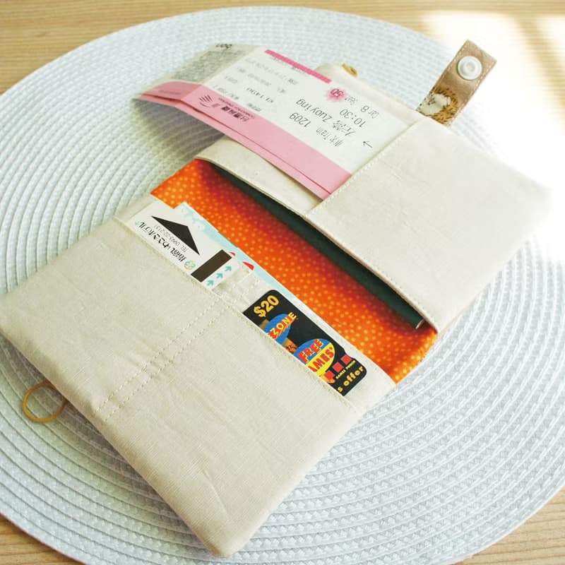Lovely日本棉麻【刺蝟雙拉鍊多功能短夾護照套】布書套、灰粉E