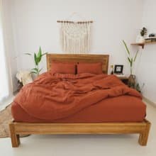 Redwood linen fitted sheet / Softened linen bed sheet / Deep pocket