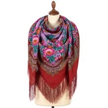 Pavlovo Posad Russian Shawl 100% Wool Scarf Silk Tassels 146x146 cm 1910-5