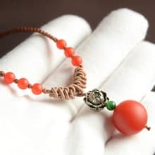 【鴻蓮】天然南紅保山料圓珠項鏈純銀蓮花