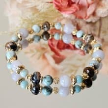 島嶼紋章-島嶼海紋石/拉利瑪/彼得石扁珠/藍紋瑪瑙/水晶手鍊/靜謐