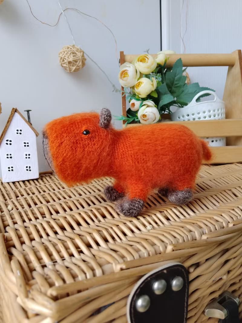 Capybara soft toy orange cute. Holiday gift. Stuffed capybara plush toy