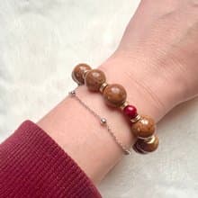 稀有新疆和田玉夾層料瑪瑙如意手串/玉肉帶皮層/收藏/特色少見