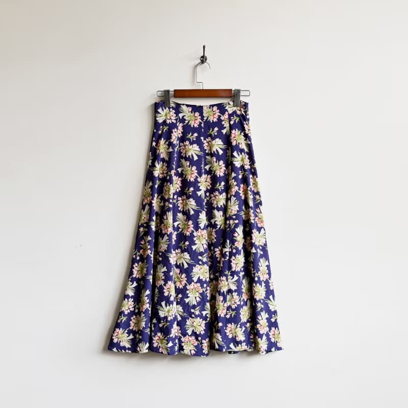 【蛋植物古著】鮮明花束印花高腰古著圓裙