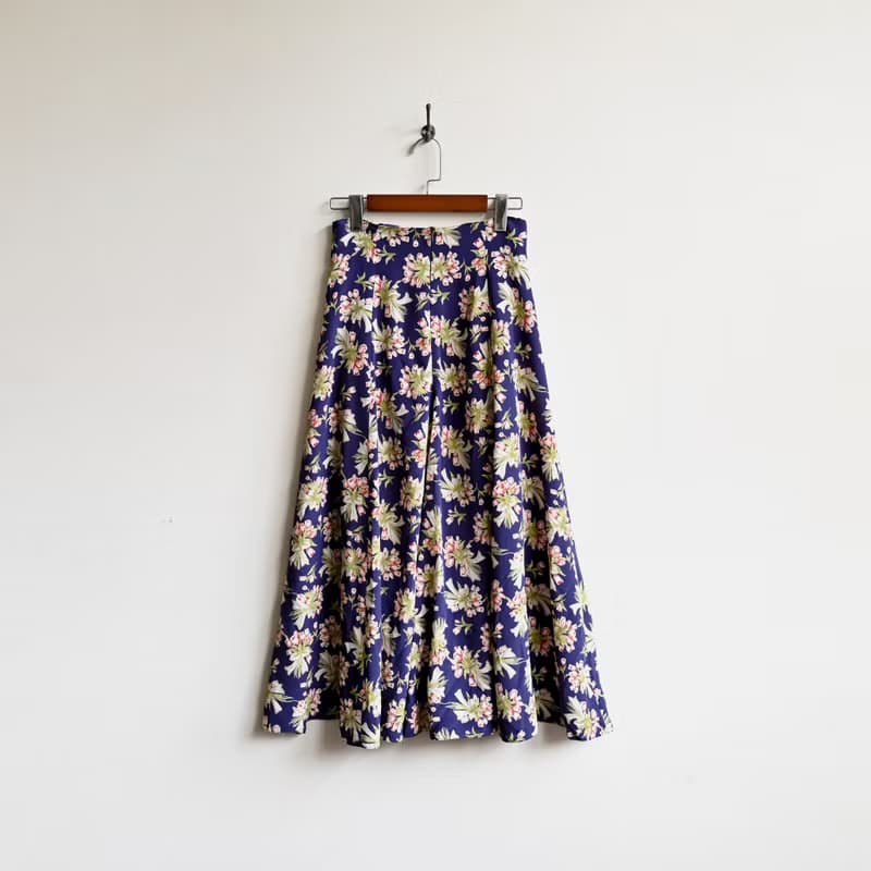 【蛋植物古著】鮮明花束印花高腰古著圓裙