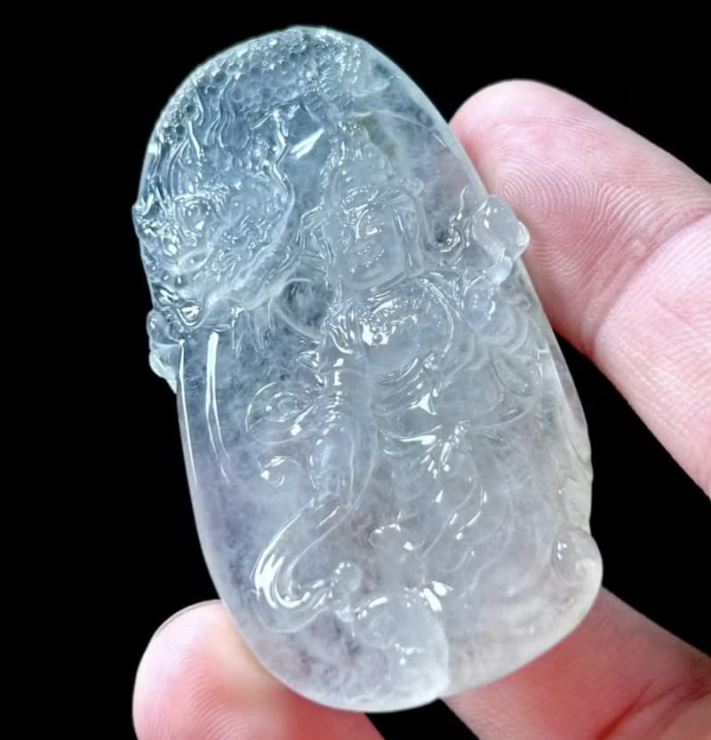 高冰種翡翠精雕神龍護主觀音菩薩 | 天然緬甸玉翡翠A貨 | 送禮