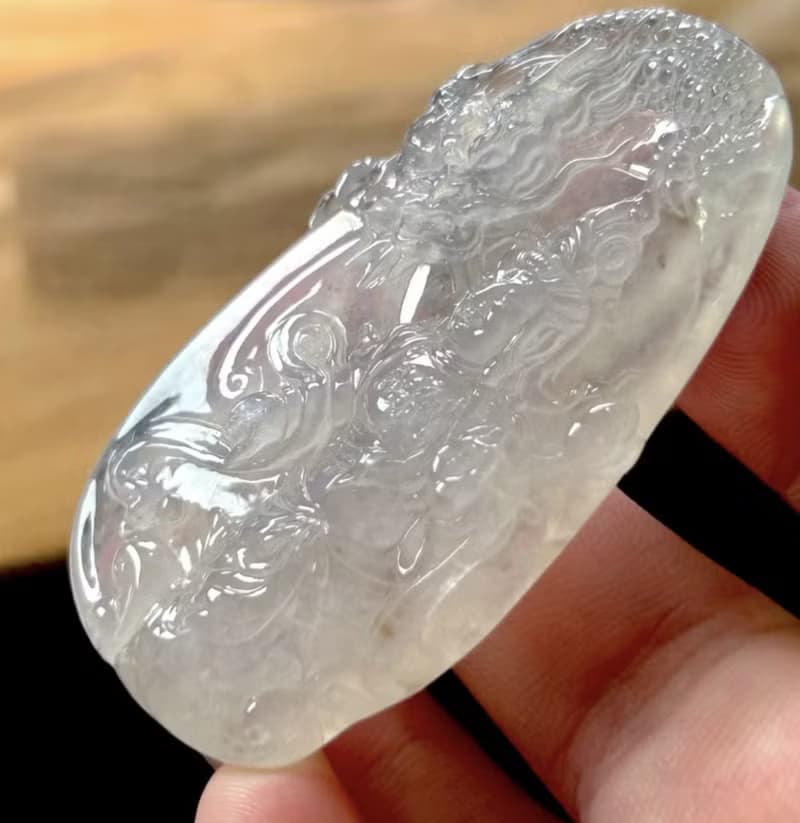 高冰種翡翠精雕神龍護主觀音菩薩 | 天然緬甸玉翡翠A貨 | 送禮