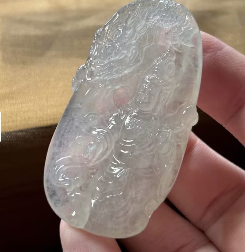 高冰種翡翠精雕神龍護主觀音菩薩 | 天然緬甸玉翡翠A貨 | 送禮