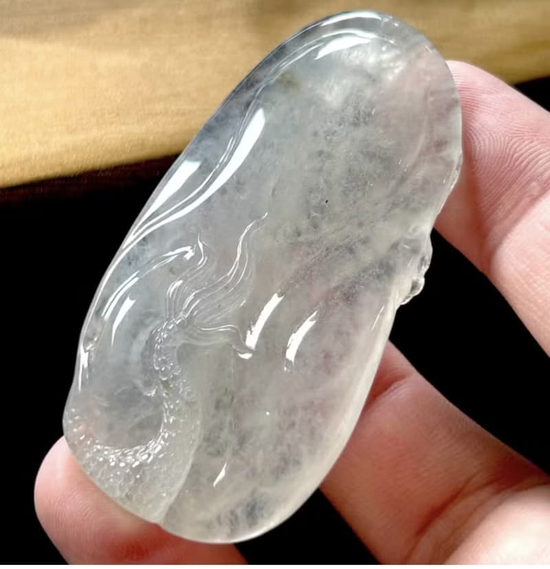 高冰種翡翠精雕神龍護主觀音菩薩 | 天然緬甸玉翡翠A貨 | 送禮