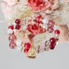 女神光-好人緣/愛情/氣色 /草莓晶/月光石/薔薇石/粉晶水晶手鍊