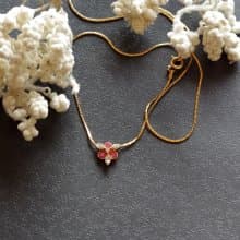 老又好古董珠寶Avon 1985 金色粉紅小雪花萊茵石項鍊  N120