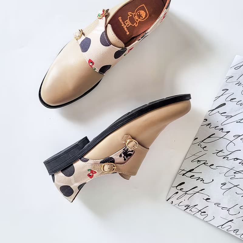 真皮雙扣孟克鞋 - 珍珠奶茶 女鞋皮鞋