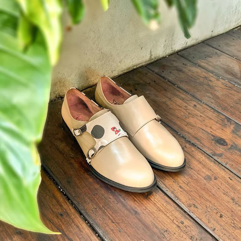真皮雙扣孟克鞋 - 珍珠奶茶 女鞋皮鞋