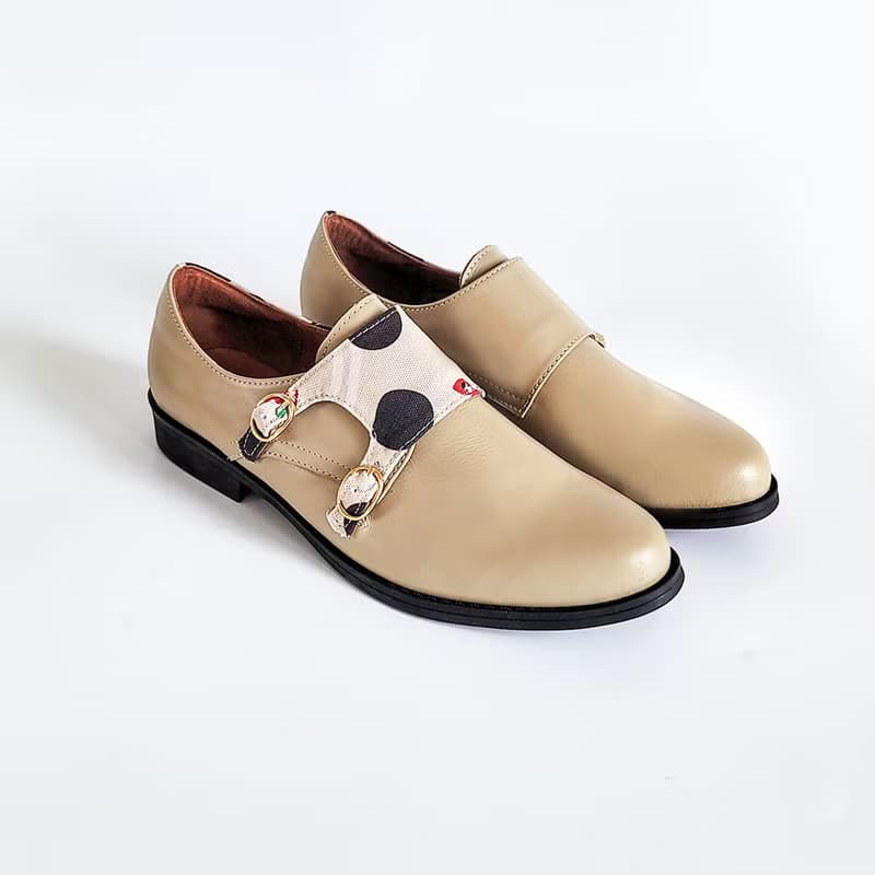 真皮雙扣孟克鞋 - 珍珠奶茶 女鞋皮鞋