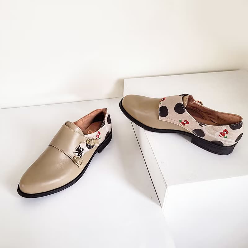 真皮雙扣孟克鞋 - 珍珠奶茶 女鞋皮鞋