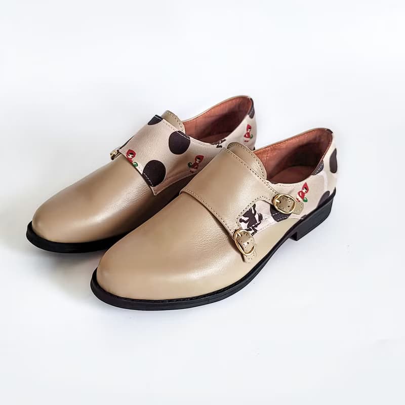 真皮雙扣孟克鞋 - 珍珠奶茶 女鞋皮鞋