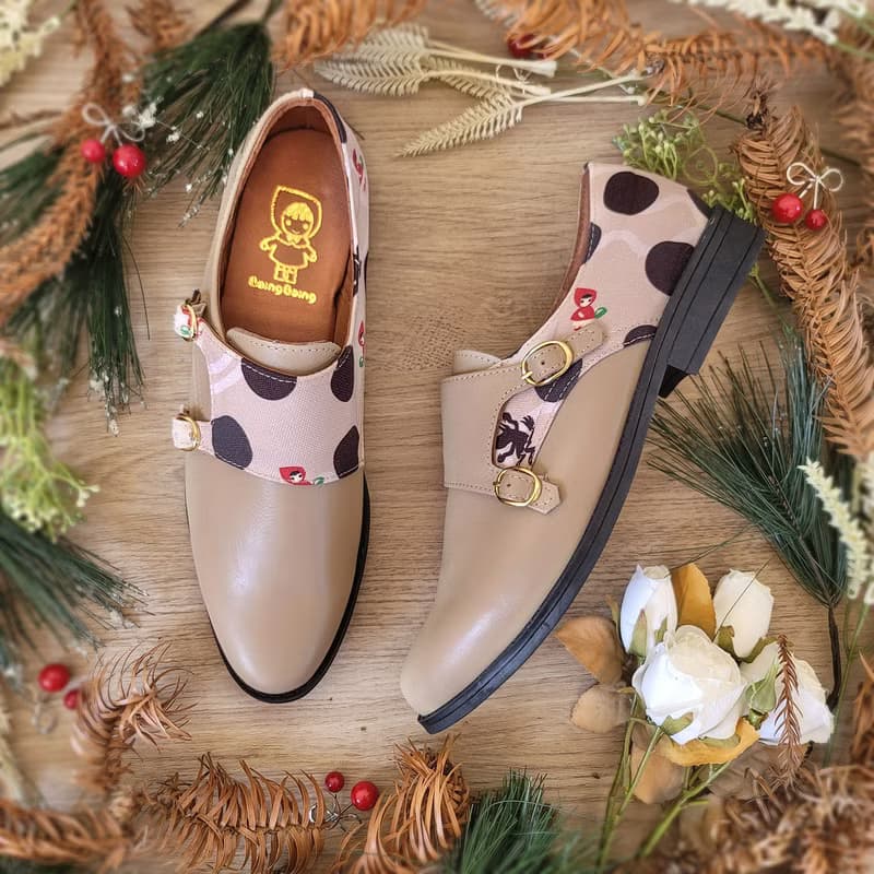 真皮雙扣孟克鞋 - 珍珠奶茶 女鞋皮鞋