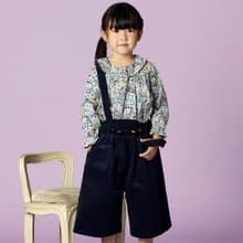 Ángeles-條絨吊帶寬管褲(藍/黃)