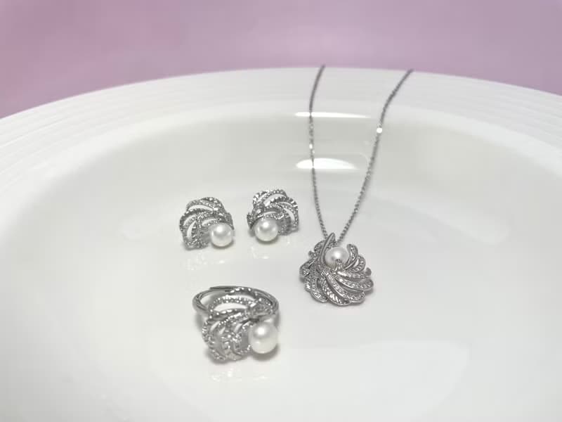天然淡水珍珠 復古 純銀 耳環項鏈戒指套裝