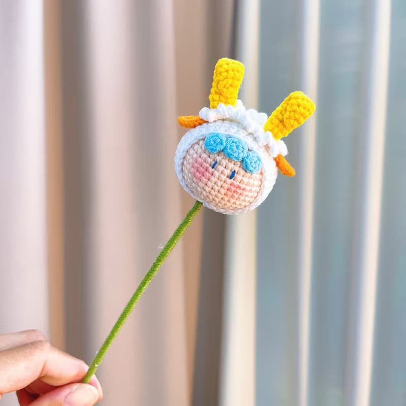 白羊座鉤織花束  手作金銀花和白羊人小玩偶