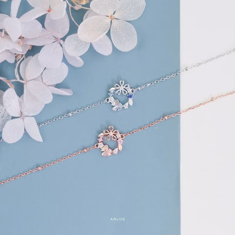 L'amour 櫻花花圈手鏈 (白金色)