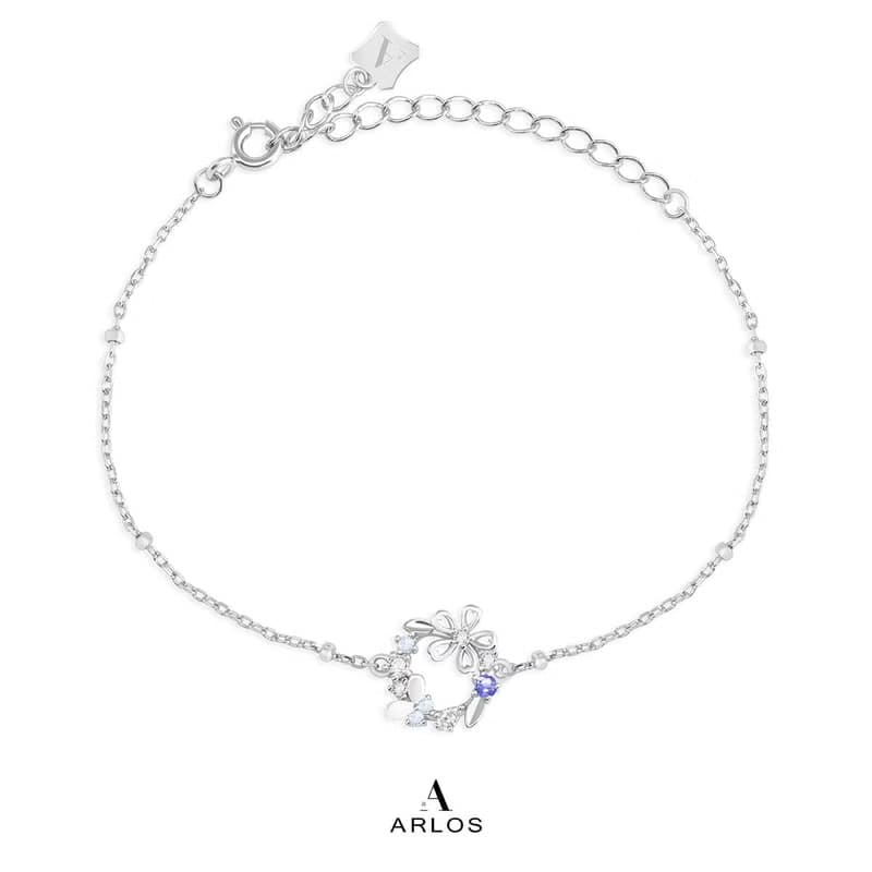 L'amour 櫻花花圈手鏈 (白金色)