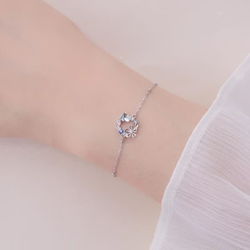 L'amour 櫻花花圈手鏈 (白金色)