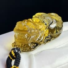 天然黃水晶貔貅吊墜 掛件 雕工精緻 嘴巴都是雕刻張開的貔貅