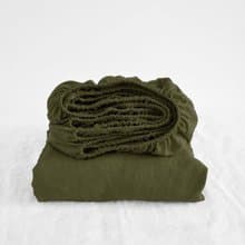 Dark olive linen fitted sheet / Softened linen bed sheet / Deep pocket