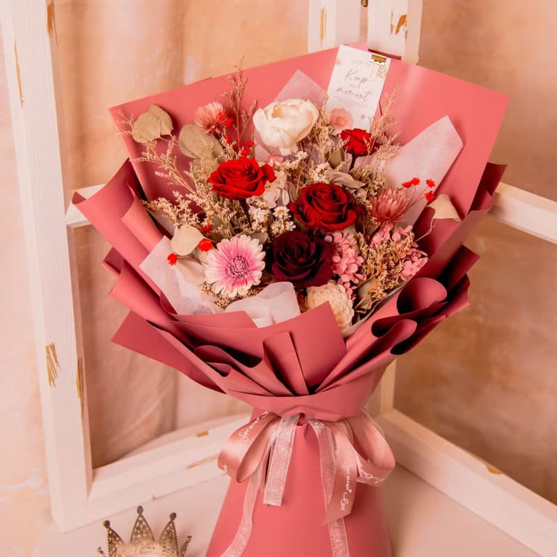【雍容紅】榮升花束 求婚花束 大型 乾燥花 永生花花束 / 生日