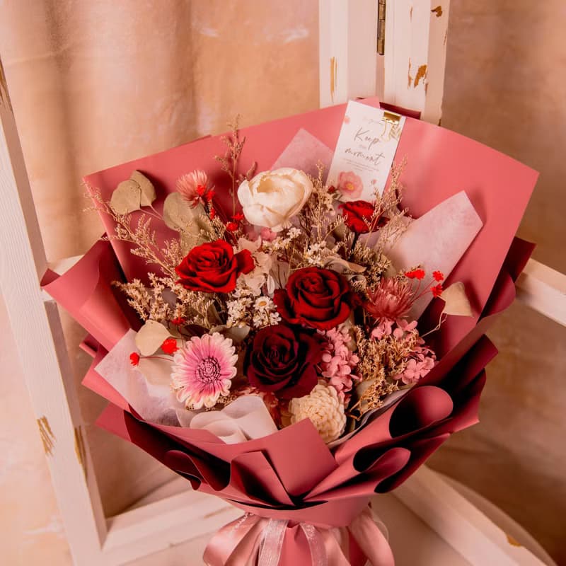 【雍容紅】榮升花束 求婚花束 大型 乾燥花 永生花花束 / 生日