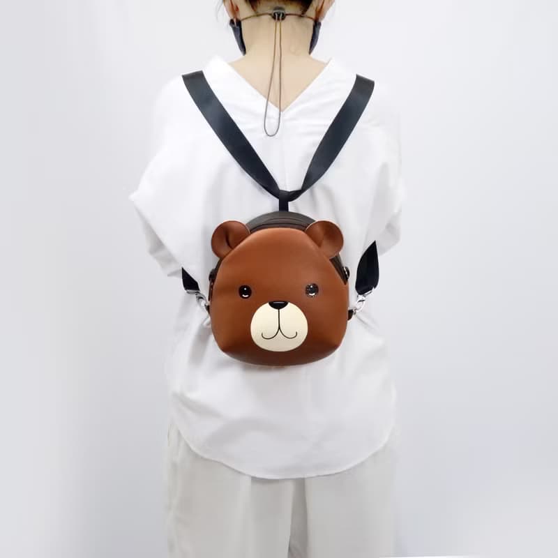Brown bear mini backpack ,Bear crossbody bag,hand painted bag, handmade backpack