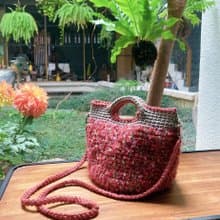 段染混紡 手鉤編織 斜揹包 手提袋-草莓巧克力