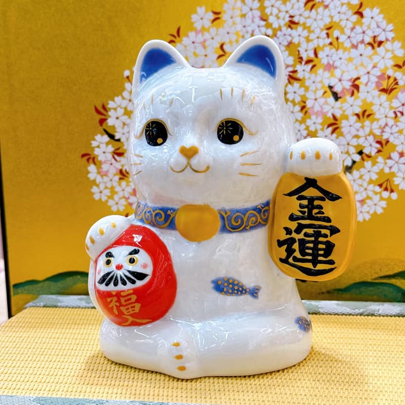 【白晶金運】日本清水燒招財貓 | 達摩花結晶 - 白金運