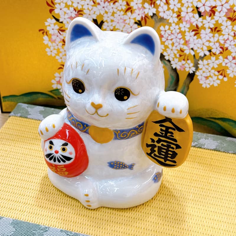 【白晶金運】日本清水燒招財貓 | 達摩花結晶 - 白金運