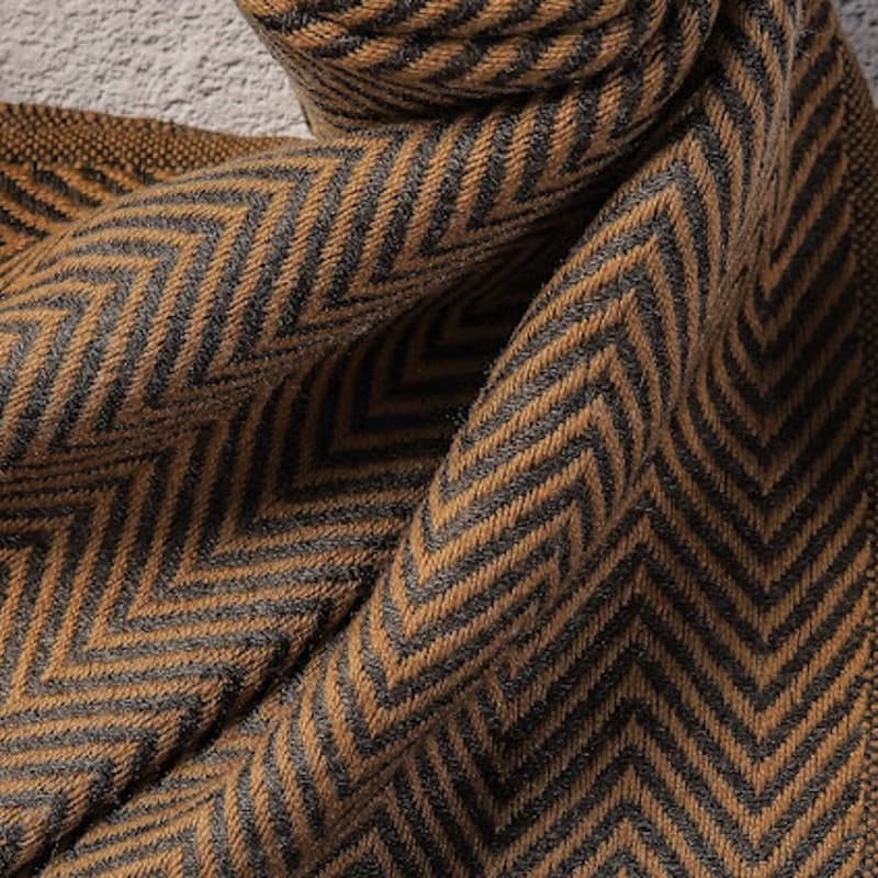 【窄版】喀什米爾羊毛圍巾 棕色山形紋 脖圍 手工編織 男女適用