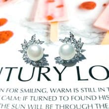 I JEWELRY 奢華璀璨頂級鋯石大珍珠純銀耳環 附純銀保證卡 現貨