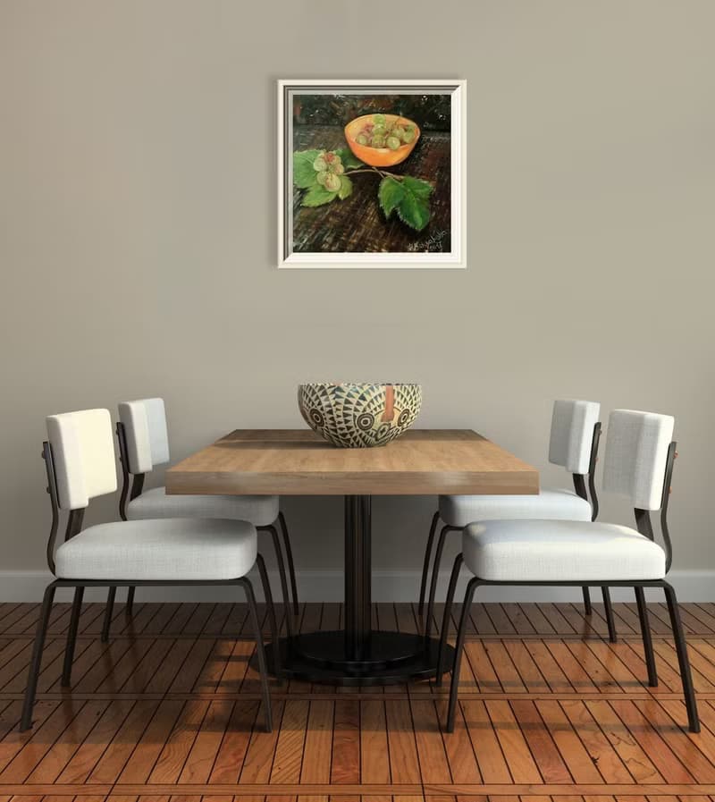 現代綠葡萄靜物原創繪畫暖色調餐廳藝術裝飾