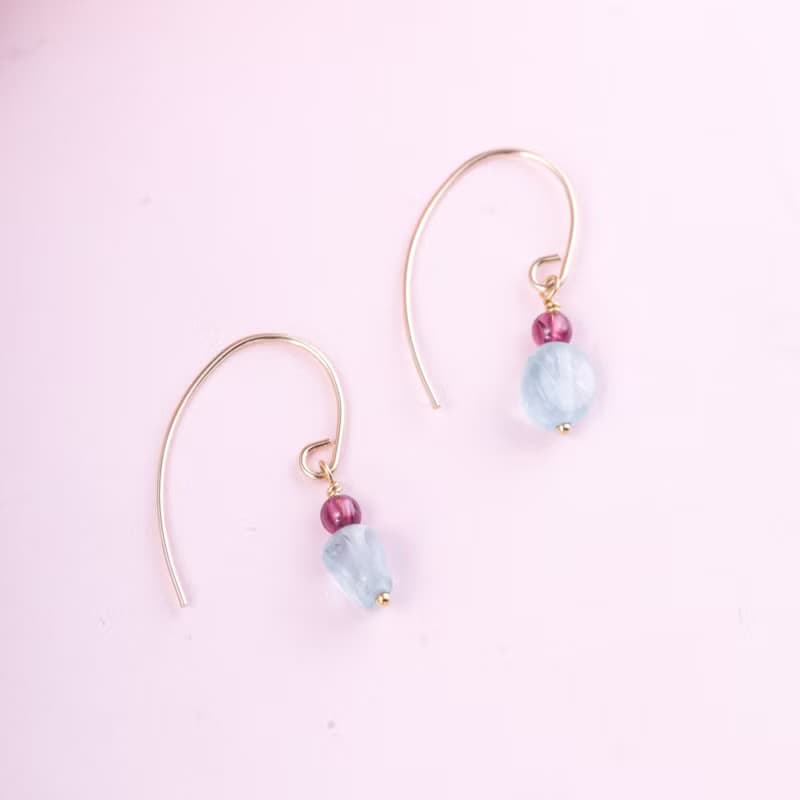 紫牙烏磷灰石14K包金耳環 | 天然石水晶 | 誕生石禮物|設計師推薦