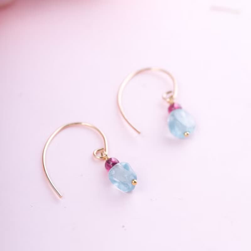 紫牙烏磷灰石14K包金耳環 | 天然石水晶 | 誕生石禮物|設計師推薦