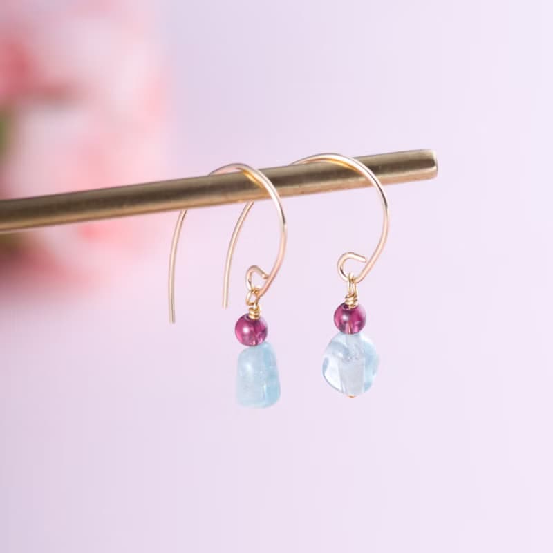 紫牙烏磷灰石14K包金耳環 | 天然石水晶 | 誕生石禮物|設計師推薦