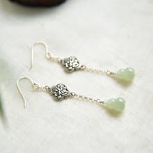 【醉】天然和田玉青海料晴水葫蘆925純銀長款耳墜